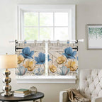 Blue Yellow Tulips Kitchen Curtains 36 Inch Length, Small Window Curtains Tab - Image 2