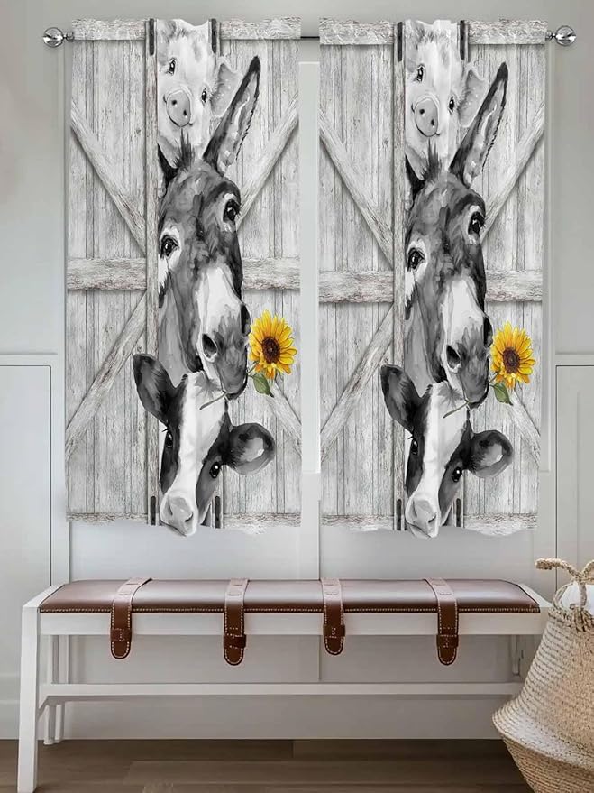Grey Farmhouse Living Room Curtains 72 Inches Length, Vintage Sunflowers - Image 4