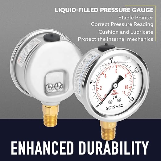 2-1/2" Dial Size, 0-160 Psi Lead-Free Pressure Gauge, Glycerin Liquid Filled - Image 3