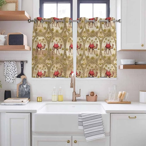 2 Panel Kitchen Cafe Curtains, Desert Camels Sunlight Filtering Nature Air - Image 2