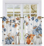 Navy Blue Pumpkin Fall Kitchen Curtains 54 Inch Long 2 Panel Set, Rod Pocket - Image 2