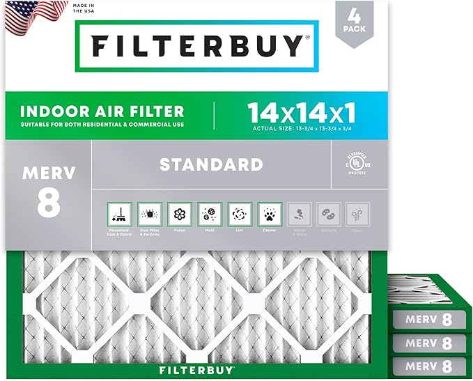 Filterbuy 14x14x1 Air Filter MERV 8 Essential Dust & Allergy Defense, by Filterbuy