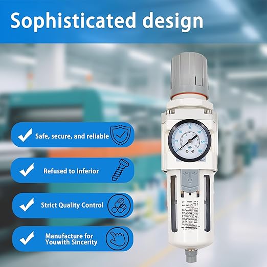 XingNEeng 3/8" NPT Compressed Air Filter Regulator Combo Piggyback, Water/Oil - Image 6