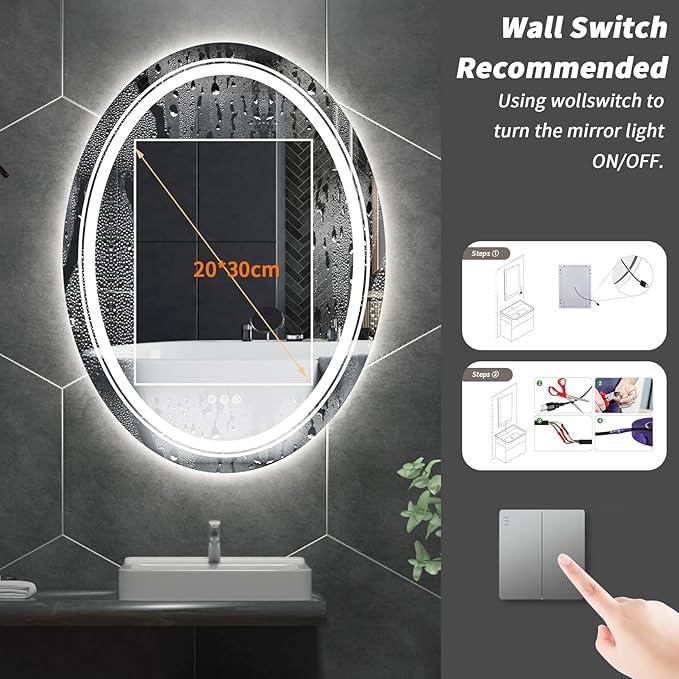 LUVODI Lighted LED Bathroom Mirror: 32”x24” Oval Wall Mounted Makeup Mirror - Image 7