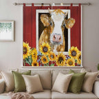 Cows Sunflowers Bathroom Curtains 63 Inch Length, Window Curtains Tab Top - Image 9
