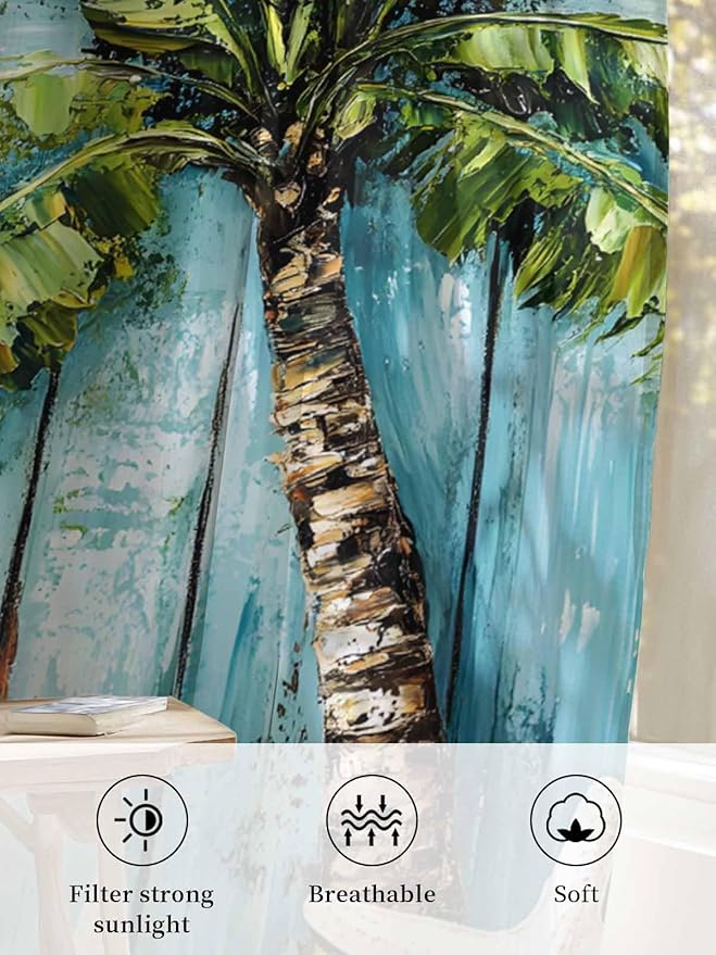 Sheer Curtains 45 Inch Length, Coastal Beach Starfish Semi Sheer Curtains Light - Image 6
