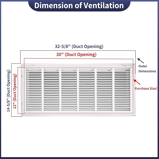 30"W x 12"H Steel Return Air Filter Grille - Image 2
