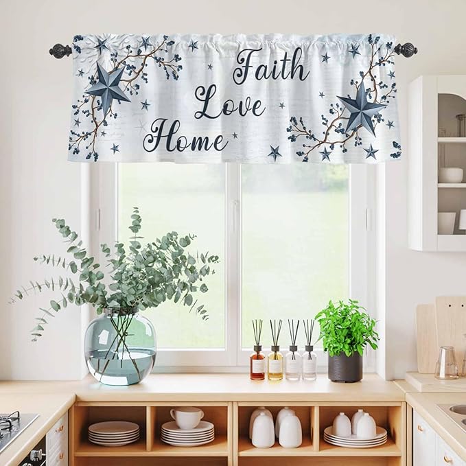 Kitchen Curtains Tiers and Valance Set of 3, Texas Star Country Light Filtering - Image 4