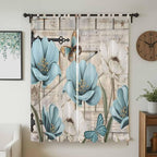Teal Blue Tulips Living Room Curtains 96 Inch Length, Window Curtains Tab Top - Image 2