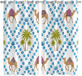 2 Panel Kitchen Cafe Curtains, Camels Palm Trees Sunlight Filtering Nature Air by Hokiten