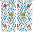 2 Panel Kitchen Cafe Curtains, Camels Palm Trees Sunlight Filtering Nature Air by Hokiten