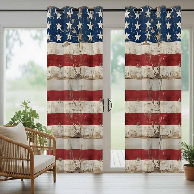 4th of July Outdoor Curtains for Patio USA Flag Independence Day Vintage - Image 6