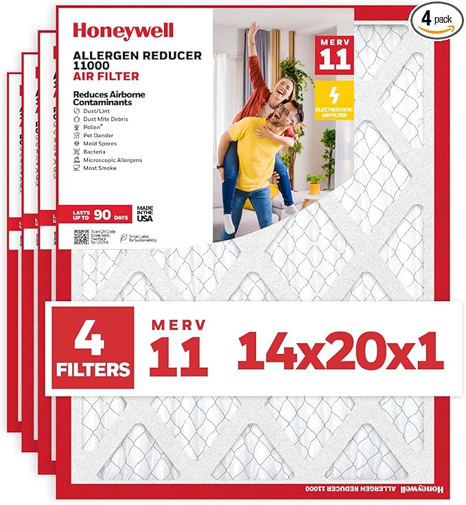 Honeywell 14x20x1 MERV 11 Allergen Reducer 11000 Electrostatic Pleated HVAC AC by HoneywellAirComfort
