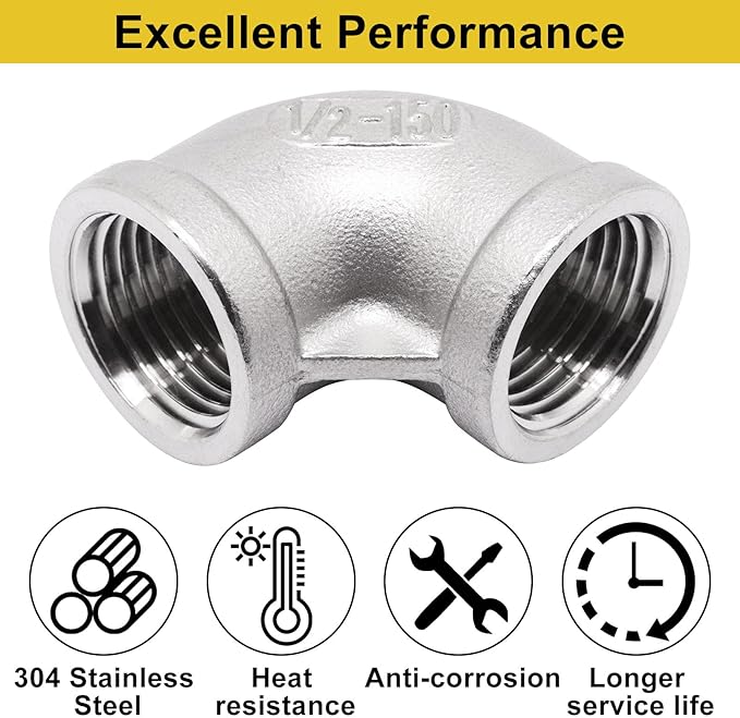 2Pcs 304 Stainless Steel 90 Degree Elbow 1/2" NPT Female x 1/2" NPT Female - Image 3