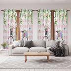 Spring Kitchen Curtains, Bicycles Leaves Butterfly Flowers Pink Buffalo Plaid - Image 7