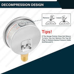MEASUREMAN 2-1/2inch Dial Size, Glycerin Filled Pressure Gauge, 0-15psi/100kpa - Image 4