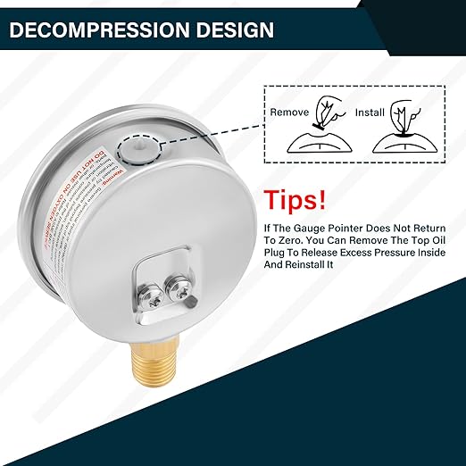 MEASUREMAN 2-1/2inch Dial Size, Liquid Filled Pressure Gauge, 0-1000psi/7000kpa - Image 4