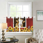 Cows Sunflowers Kitchen Curtains 36 Inch Length, Small Window Curtains Tab Top - Image 2