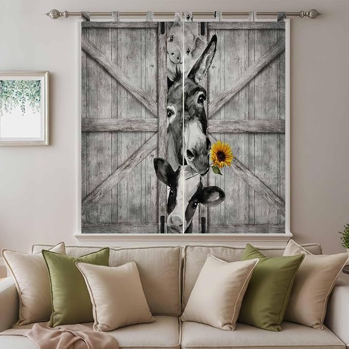 Funny Farm Animals Bathroom Curtains 63 Inch Length, Window Curtains Tab Top - Image 9