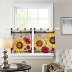 Sunflowers Kitchen Curtains 24 Inch Length, Small Window Curtains Tab Top - Image 2