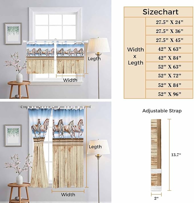 Western Horse Bedroom Curtains 63 Inch Length, Window Curtains Tab Top - Image 8