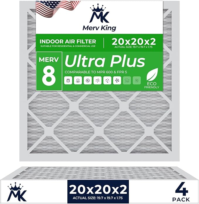 MervKing 20x20x2 Air Filter Actual Size: 19.7" x 19.7" x 1.75" MERV 8 MPR by MervKing