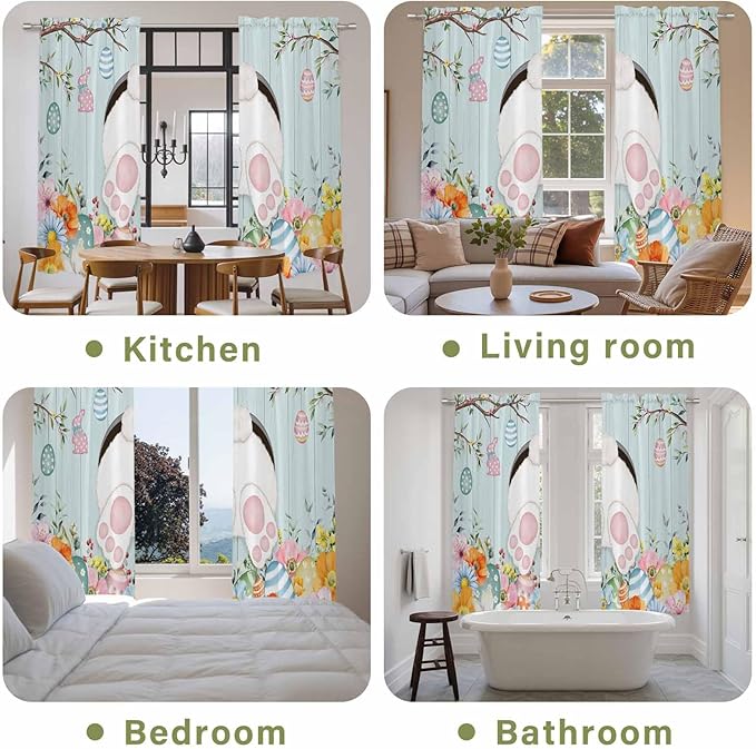 Easter Bunny Window Curtains 72 Inch Long 2 Panel Set, Rod Pocket Long Curtains - Image 8