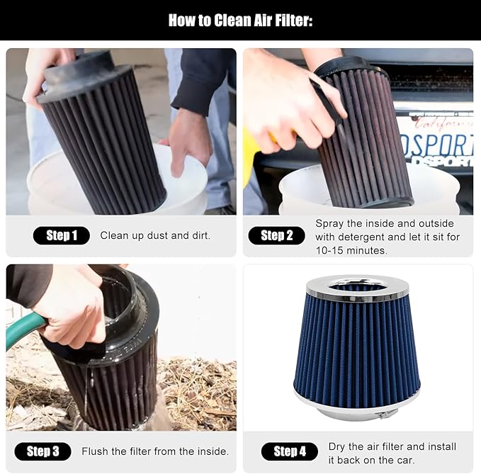 RYANSTAR RACING 89mm 3.5" High Flow Round Tapered Cone Cool Air Filter Cleaner - Image 5