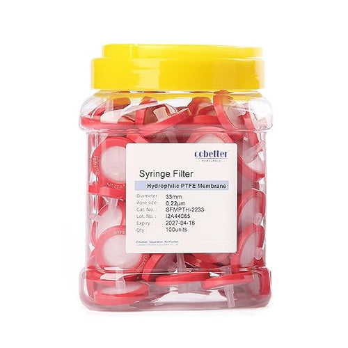 100 Pack Syringe Filter PTFE Lab Filters 0.22μm Pore Size 33mm Diameter by COBETTER