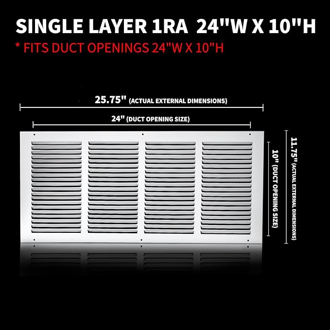 24x10 Return Air Grille, Air Return Vent Cover, Flat Vent Cover, Rejillas De - Image 2