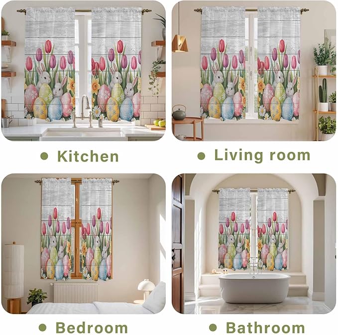 Easter Window Curtains 63 Inch Long 2 Panel Set, Rod Pocket Bedroom Curtains & - Image 8