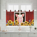 Pigs Sunflowers Kitchen Curtains 36 Inch Length, Small Window Curtains Tab Top - Image 3