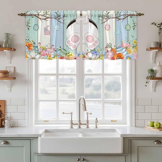 Easter Kitchen Tier Curtains 24 Inch Long 2 Panel Set, Rod Pocket Cafe Small - Image 3