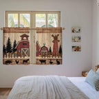 Brown Farmhouse Tier Curtains, Vintage Country Animals Wooden Grain Light - Image 4