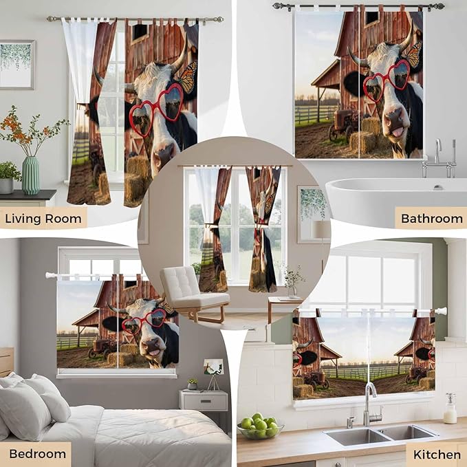 Farm Cows Bathroom Curtains 63 Inch Length, Window Curtains Tab Top, Farmhouse - Image 7