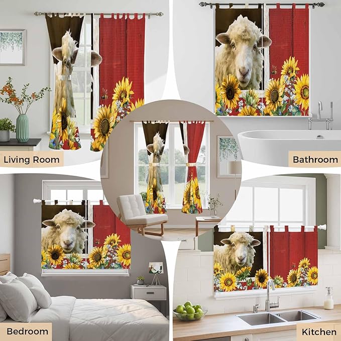Sheep Flowers Bedroom Curtains 72 Inch Length, Window Curtains Tab Top - Image 7