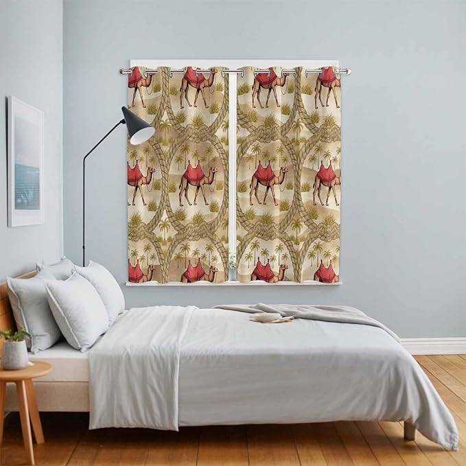 2 Panel Kitchen Cafe Curtains, Desert Camels Sunlight Filtering Nature Air - Image 4