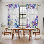 Spring Flowers Kitchen Curtains, Watercolor Garden Florals Wooden Grain Light - Image 2