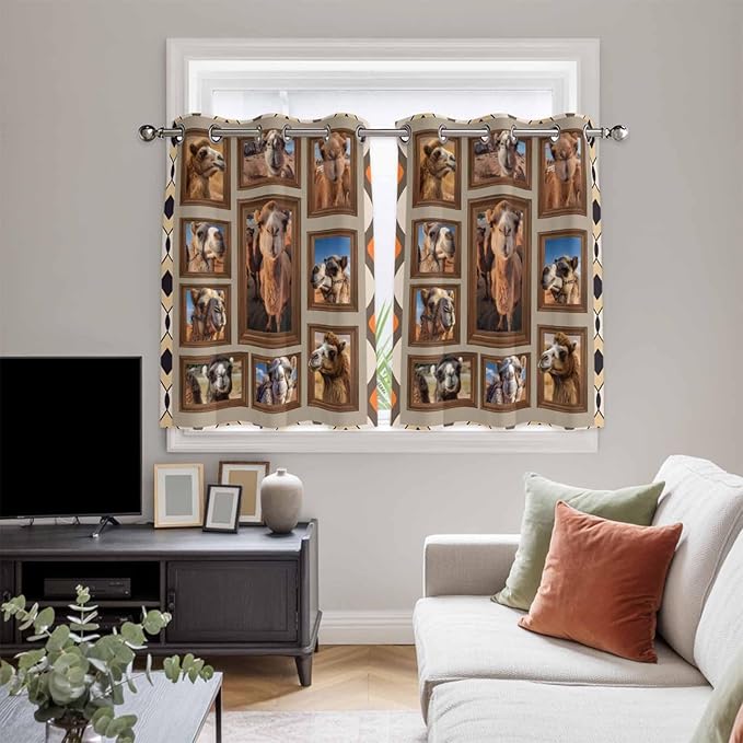 2 Panel Kitchen Cafe Curtains, Desert Camels Sunlight Filtering Nature Air - Image 5