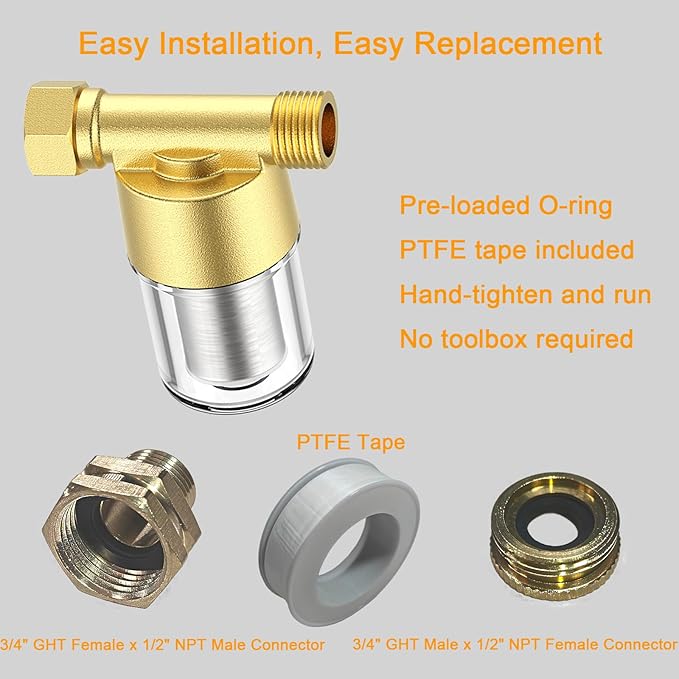 40 Micron Brass Sediment Filter, Inline Spin Down Sediment Water Filter - Image 4