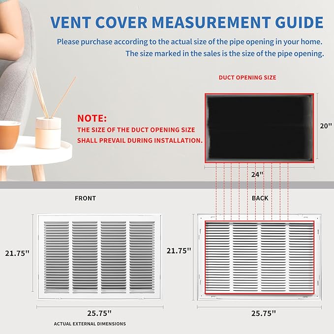 24x20 Return Air Grille, Return Air Vent Cover - Image 4