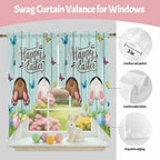 Swag Curtain Valances for Kitchen Windows, Happy Easter Bunny Butt Egg Floral - Image 9