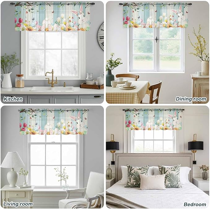 Easter Sheer Valances for Windows 42"x12", Light Filtering Kitchen Curtains - Image 5