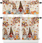 Fall Gnomes Kitchen Curtain Set, Thanksgiving Maple Leaf Rustic Pumpkin Window by Unknown