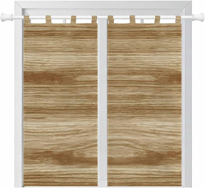 Light Brown Wood Grain Bathroom Curtains 63 Inch Length, Window Curtains Tab Top by Unknown