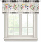 Blue Pink Floral Sheer Valance Curtains, Spring Summer Botanical Linen Black by Houseown