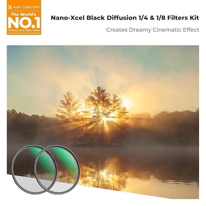 K&F CONCEPT 55mm Black Diffusion 1/4 & 1/8 Lens Filter Kit, Mist Cinematic - Image 2