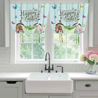 Tie Up Curtains, Happy Easter Bunny Butt Egg Floral Adjustable Rod Pocket - Image 5