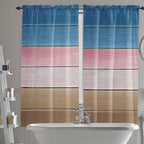 Blue Pink Brown Gradient Wood Grain Window Valance Curtains, Vintage Wood Board by IDOWMAT