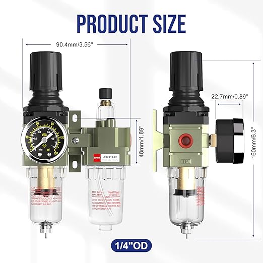 AC2010-02 Pneumatic Air Compressor Water Separator Regulator Filter Compressed - Image 2